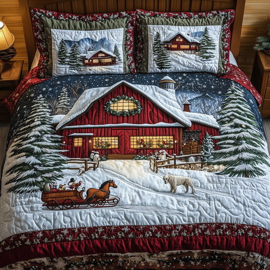 Snowy Horse Farmhouse 3-Piece Quilted Bedding Set GFTONL1375