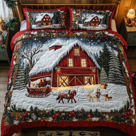 Snowy Horse Farmhouse 3-Piece Quilted Bedding Set GFTONL1376