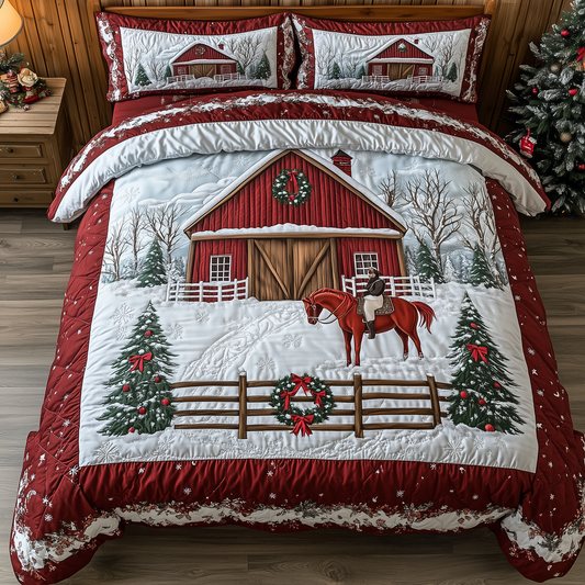 Snowy Horse Farmhouse 3-Piece Quilted Bedding Set GFTONL1378