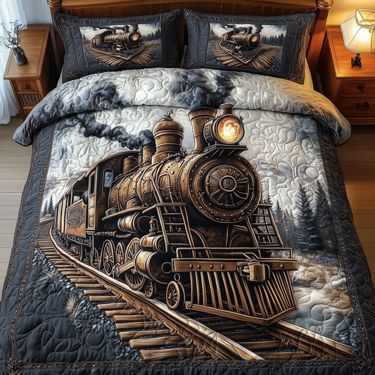 Vintage Train 3-Piece Quilted Bedding Set GFTONL1391