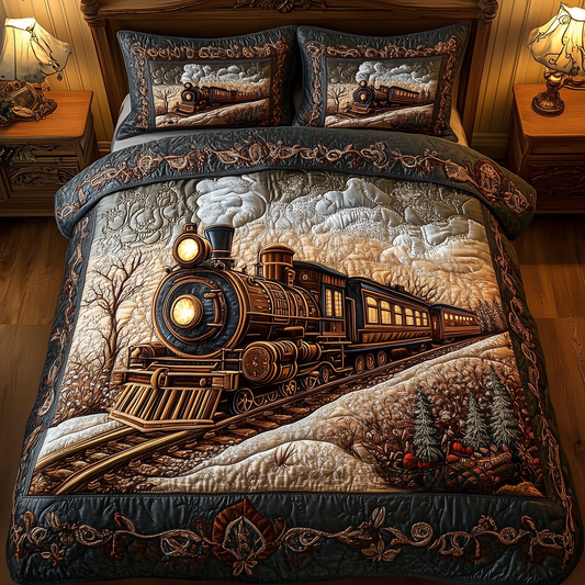 Vintage Train 3-Piece Quilted Bedding Set GFTONL1392