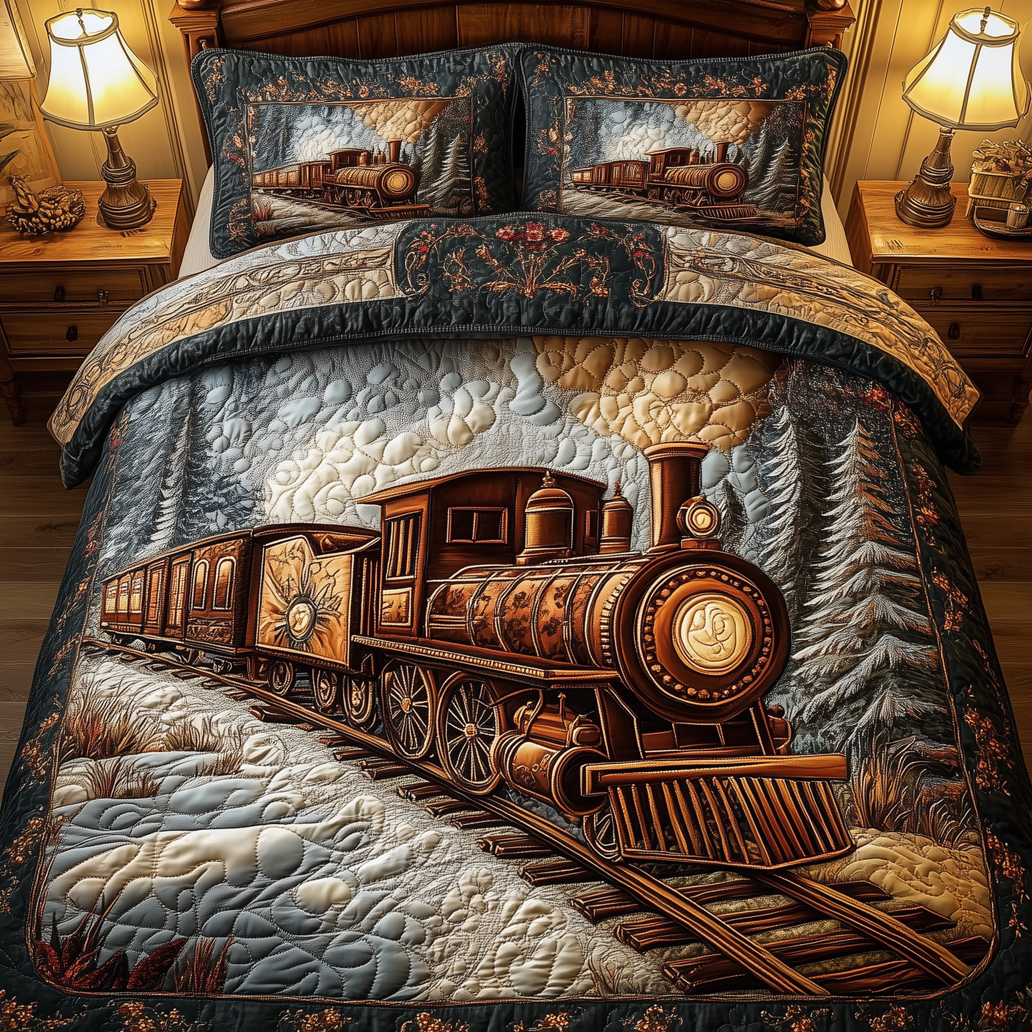 Vintage Train 3-Piece Quilted Bedding Set GFTONL1393