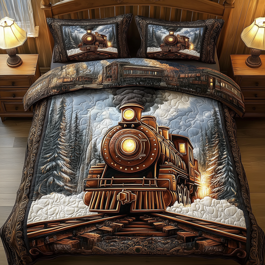 Vintage Train 3-Piece Quilted Bedding Set GFTONL1394