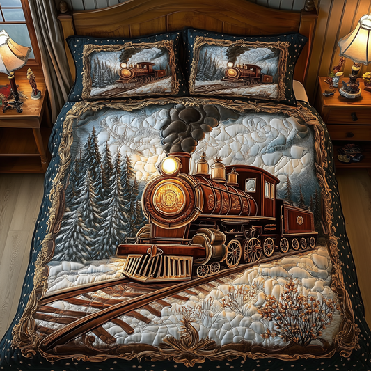 Vintage Train 3-Piece Quilted Bedding Set GFTONL1395