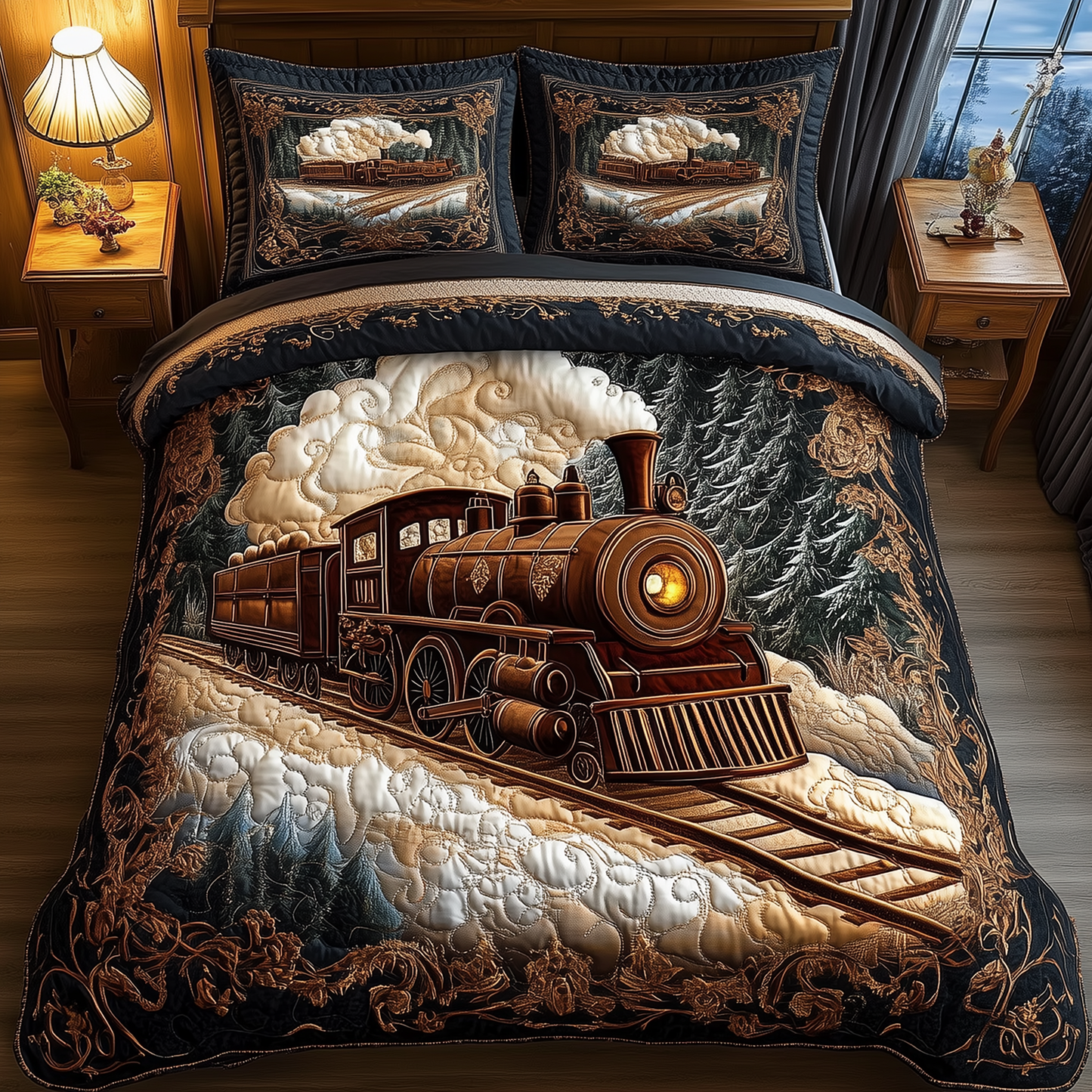 Vintage Train 3-Piece Quilted Bedding Set GFTONL1396