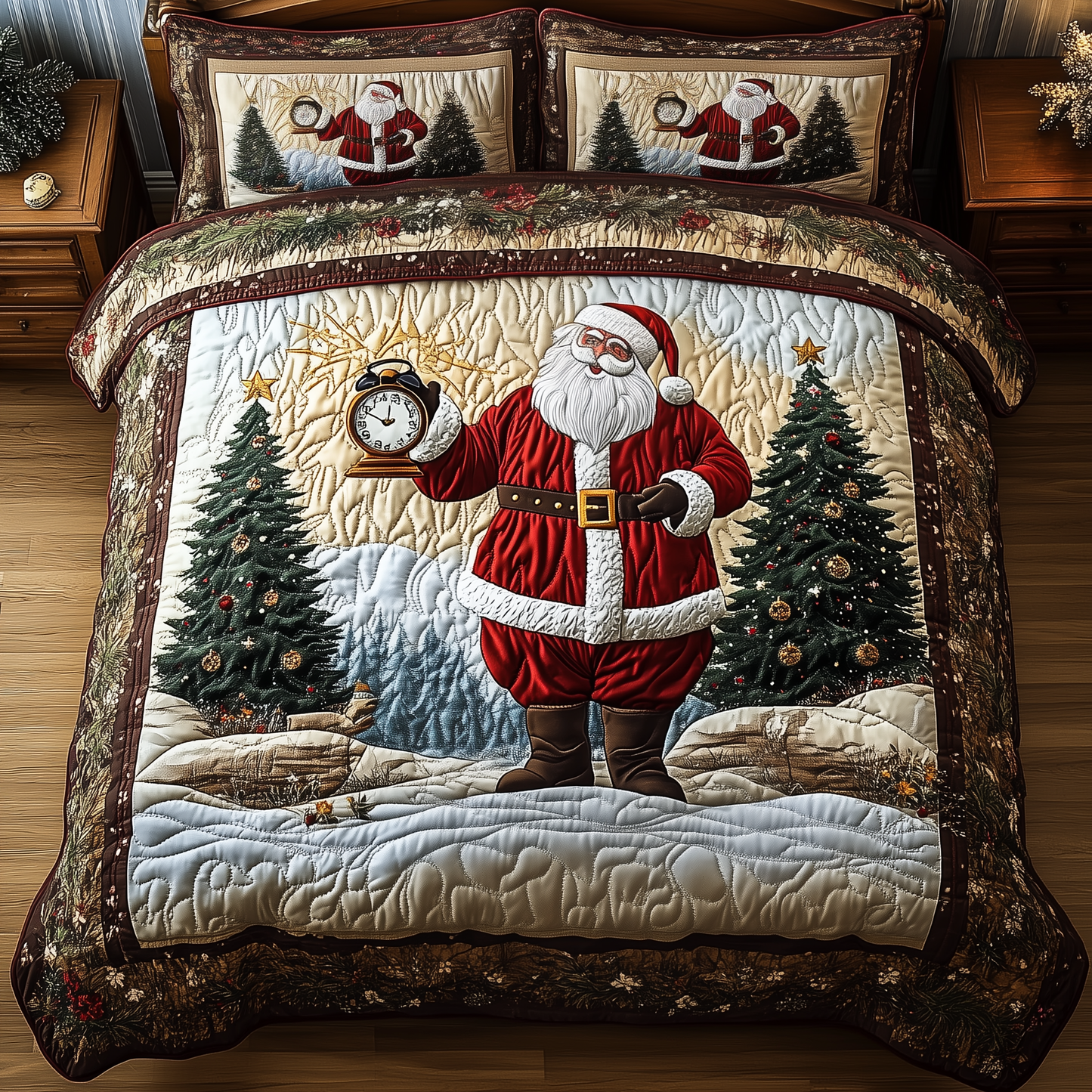 Vintage Santa 3-Piece Quilted Bedding Set GFTONL1399