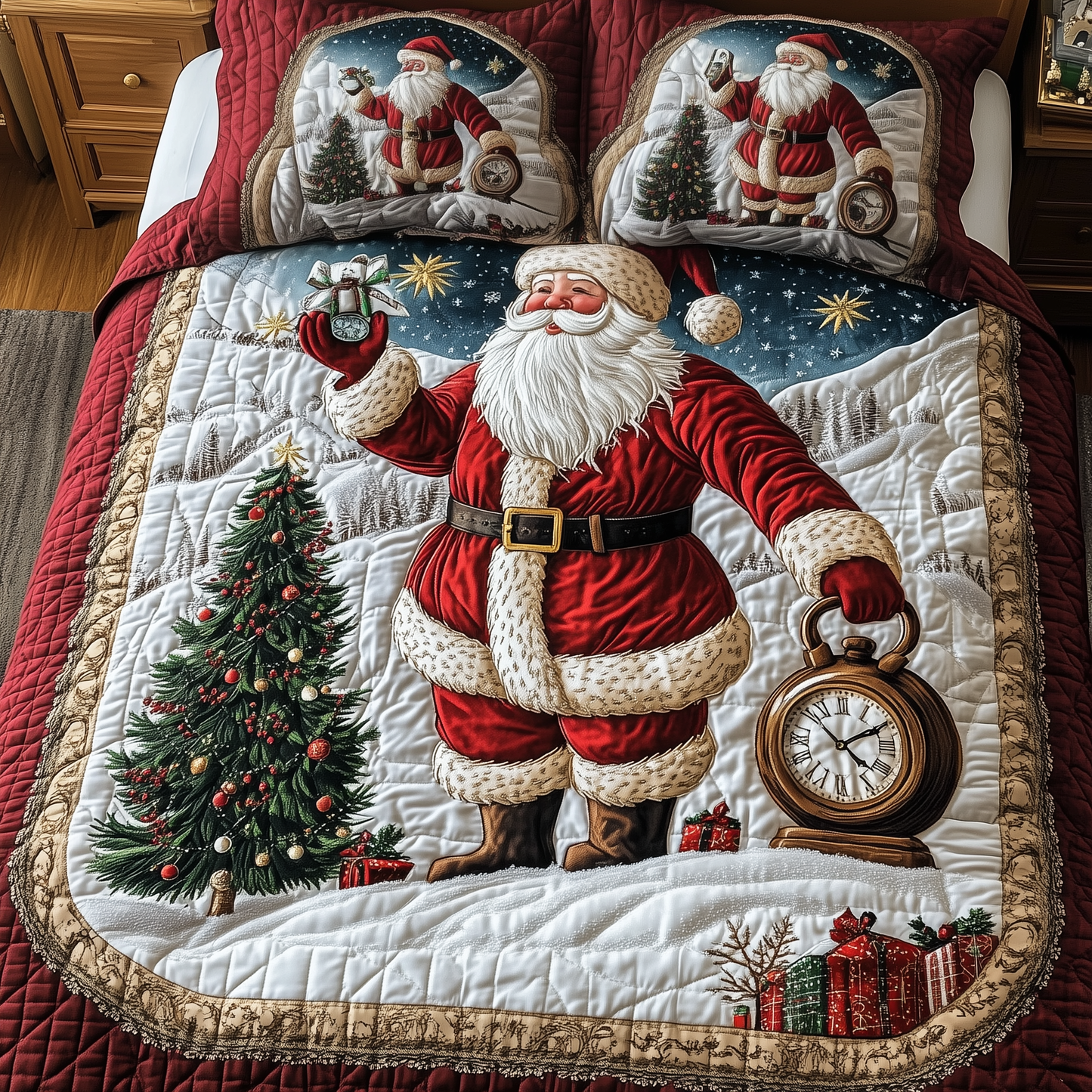 Vintage Santa 3-Piece Quilted Bedding Set GFTONL1401