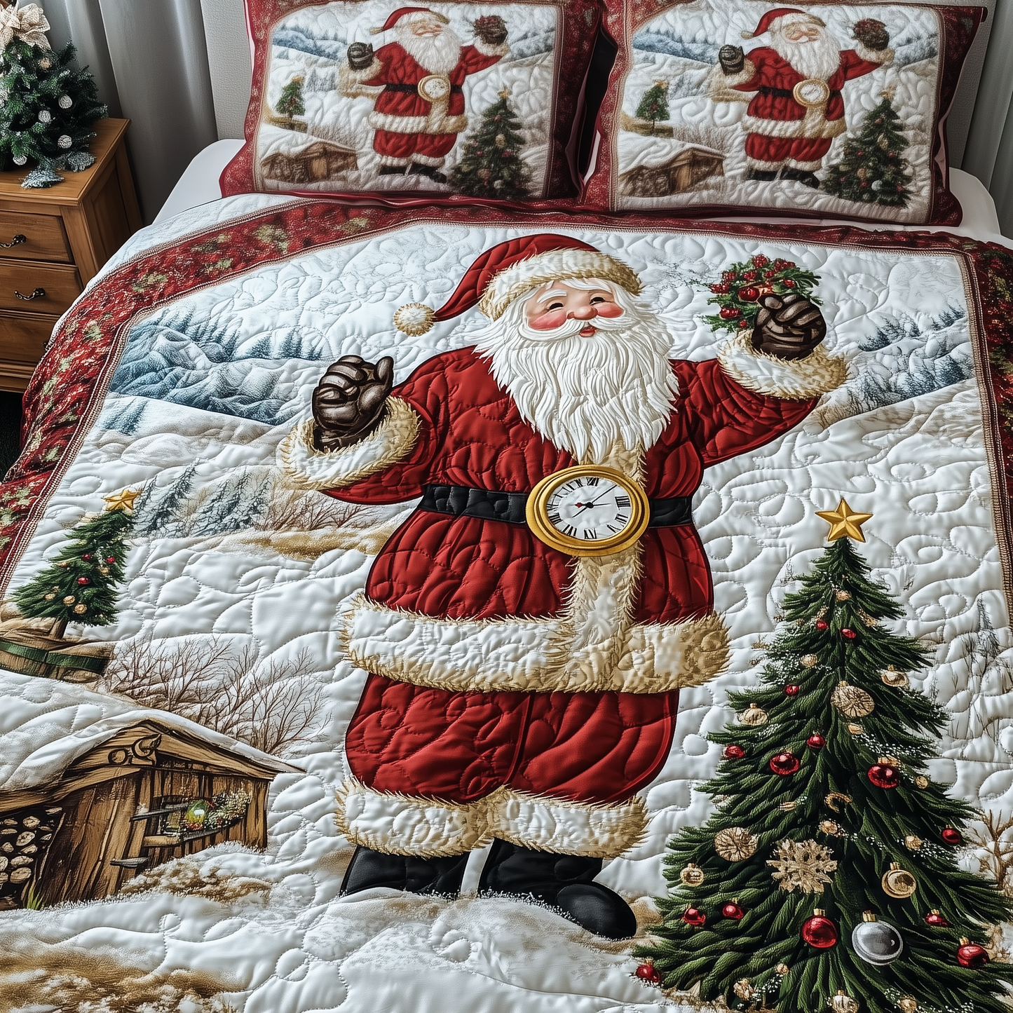 Vintage Santa 3-Piece Quilted Bedding Set GFTONL1402