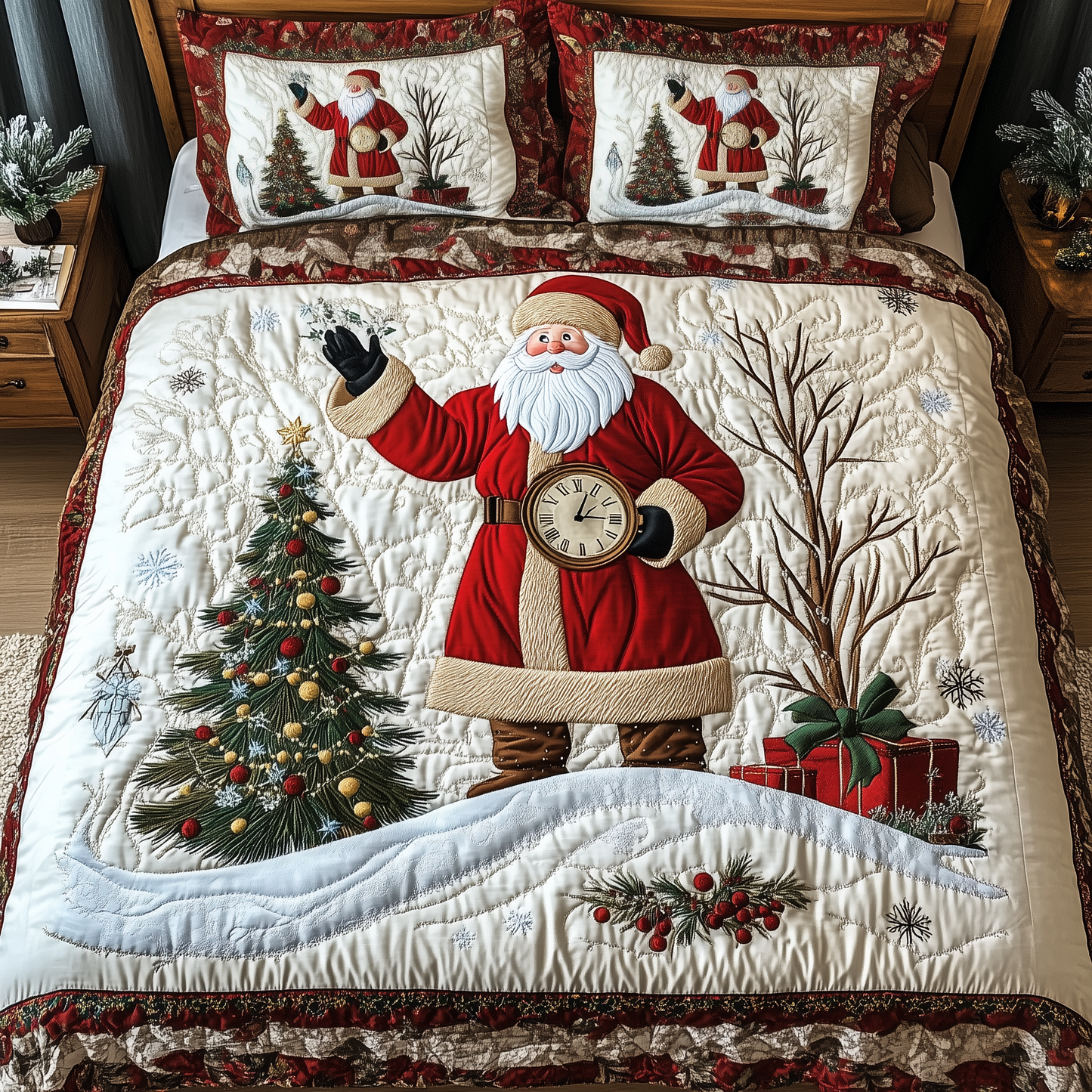 Vintage Santa 3-Piece Quilted Bedding Set GFTONL1404