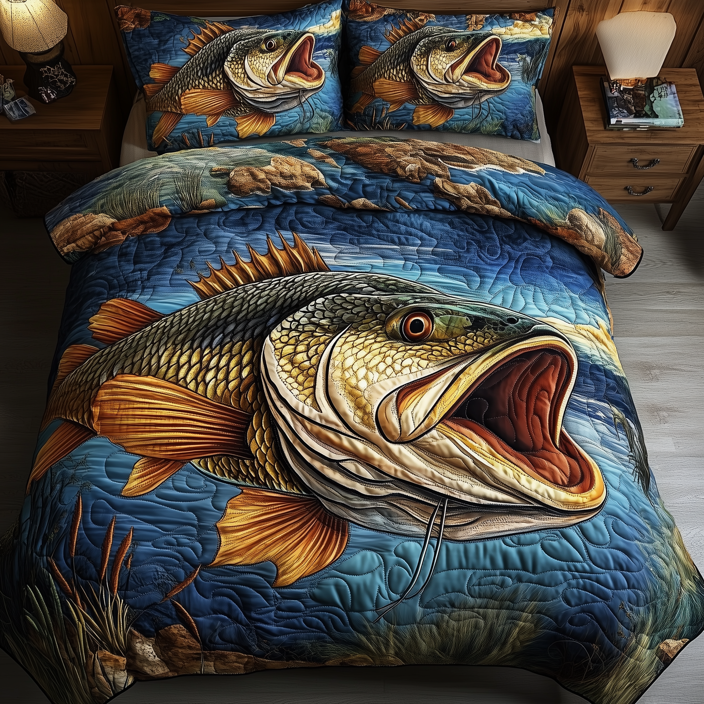 Fishing Life 3-Piece Quilted Bedding Set GFTONL1493