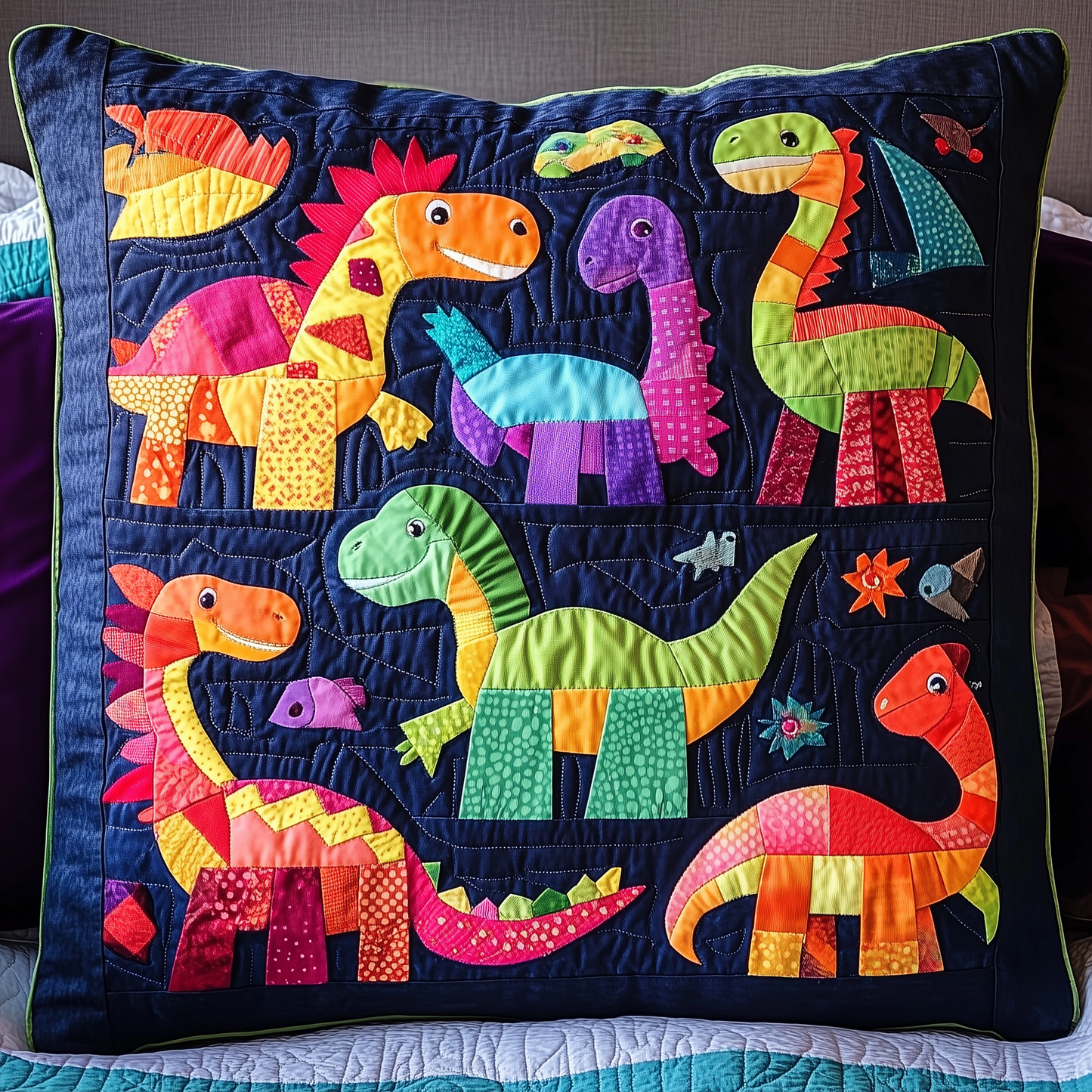 Playful Dinosaurs Quilted Pillow Case GFTONL228