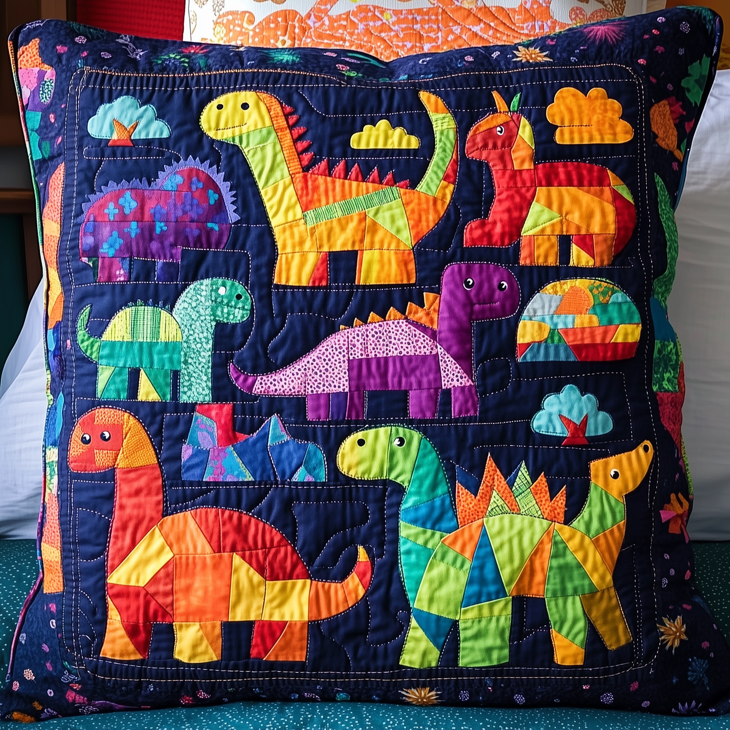 Playful Dinosaurs Quilted Pillow Case GFTONL229