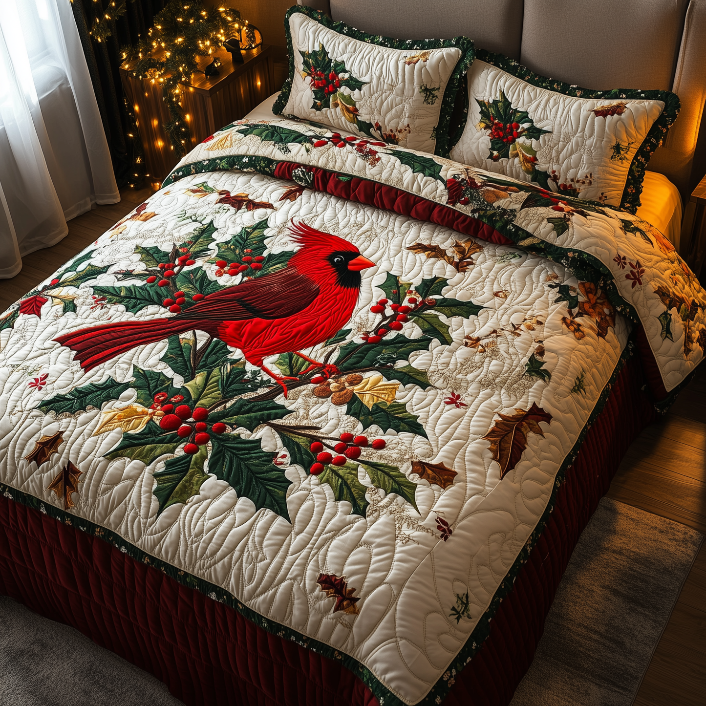 Red Cardinal Holiday 3-Piece Quilted Bedding Set GFTONL239