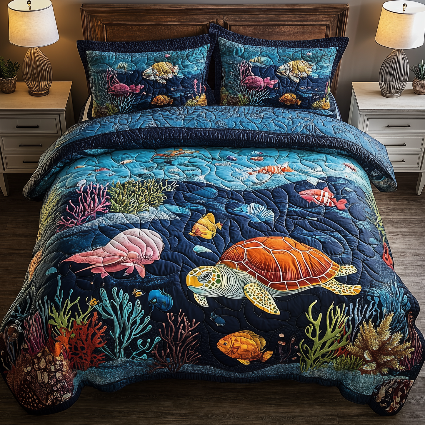 Turtle Ocean 3-Piece Quilted Bedding Set GFTONL241