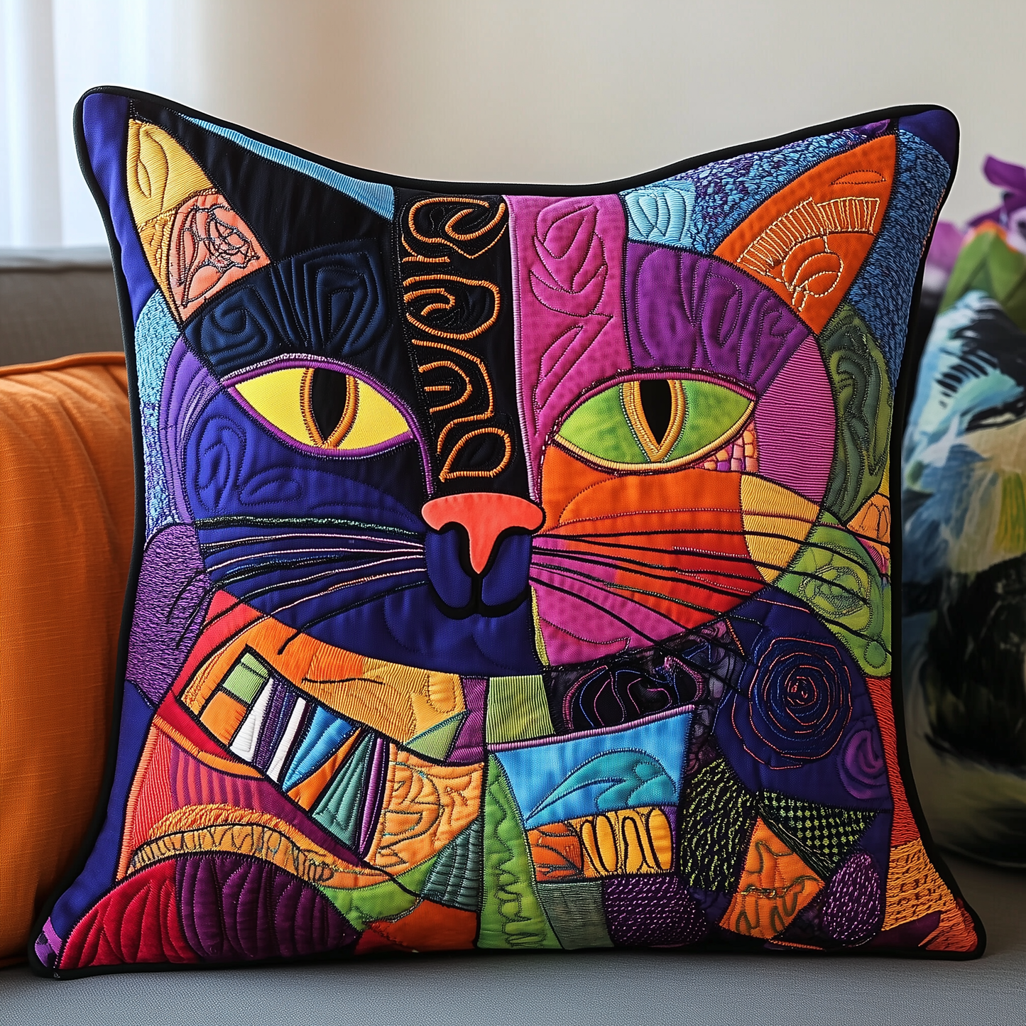 Whiskers In Motion Cat Quilted Pillow Case GFTONL297