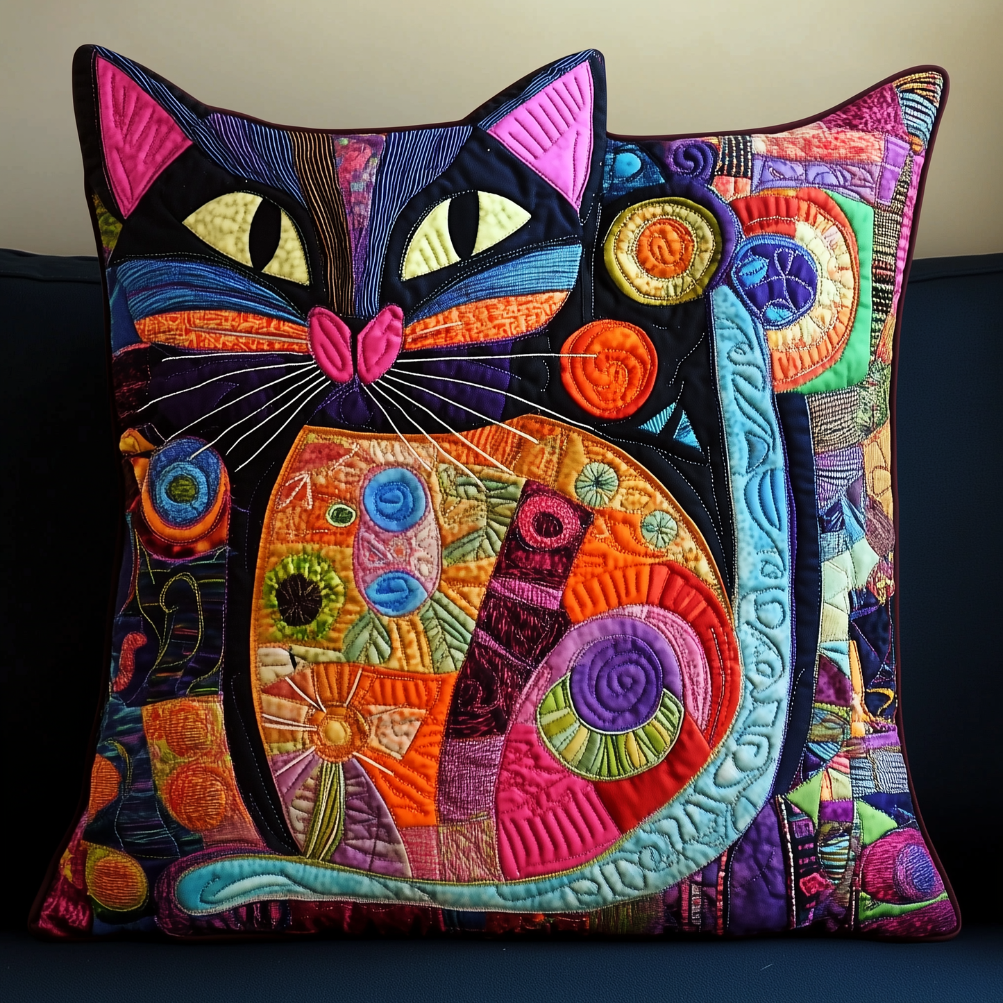 Whiskers In Motion Cat Quilted Pillow Case GFTONL304