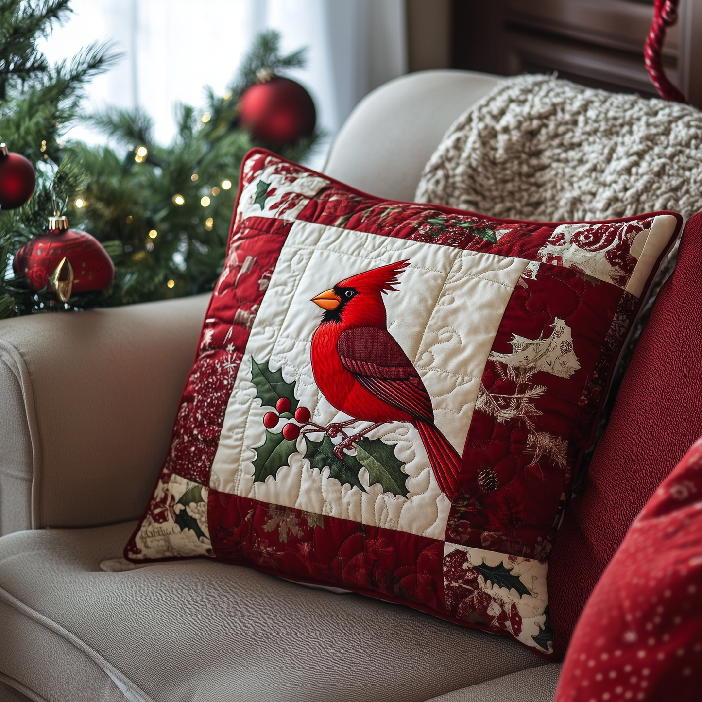 Red Cardinal Holiday Quilted Pillow Case GFTONL340