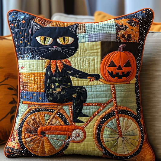 Black Cat Pumpkin Quilted Pillow Case GFTONL392