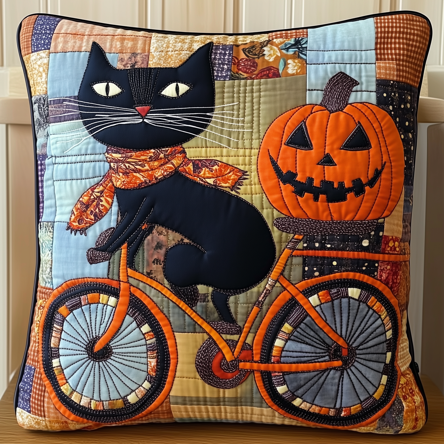 Black Cat Pumpkin Quilted Pillow Case GFTONL393