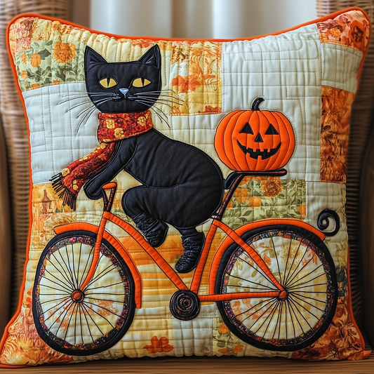 Black Cat Pumpkin Quilted Pillow Case GFTONL394