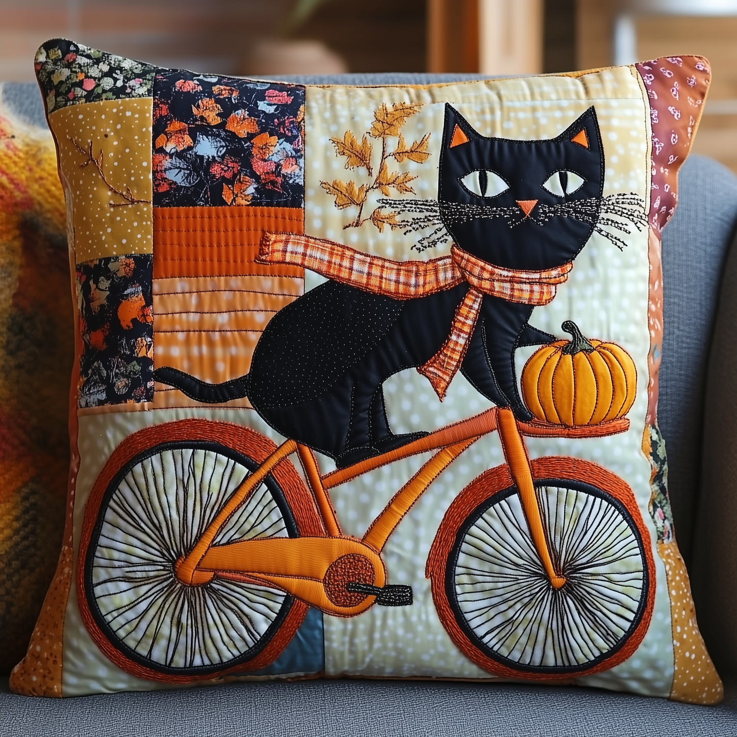 Black Cat Pumpkin Quilted Pillow Case GFTONL395