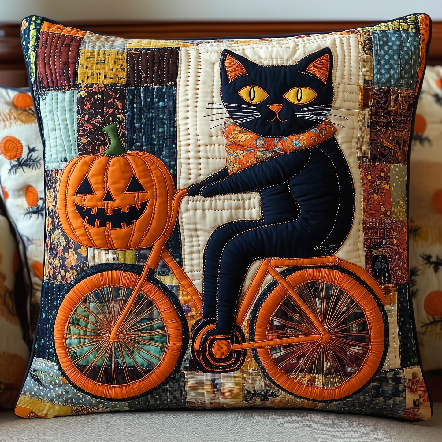 Black Cat Pumpkin Quilted Pillow Case GFTONL396