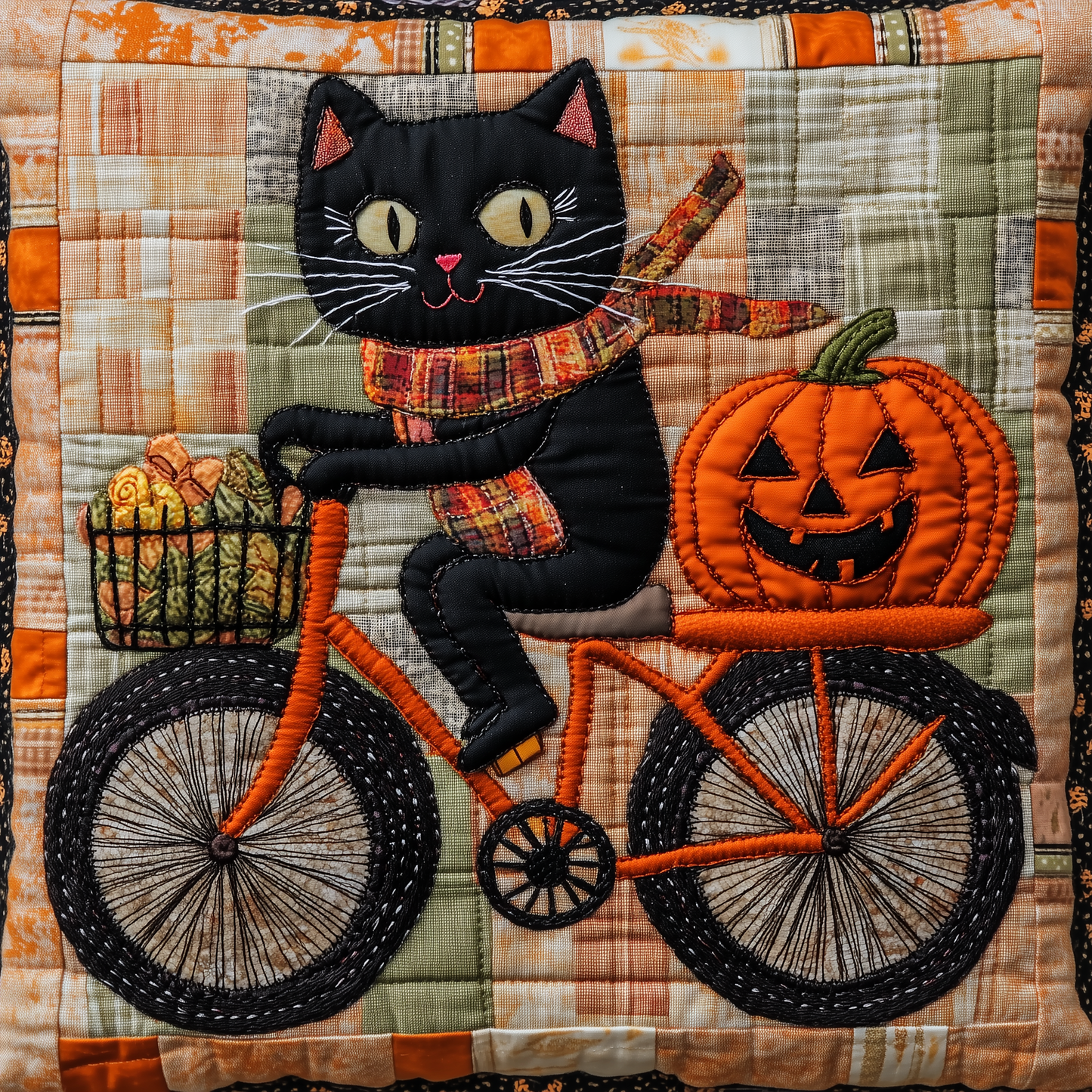 Black Cat Pumpkin Quilted Pillow Case GFTONL397