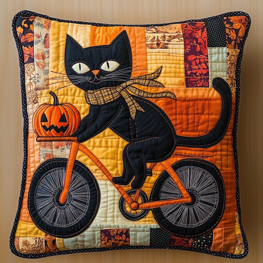 Black Cat Pumpkin Quilted Pillow Case GFTONL398