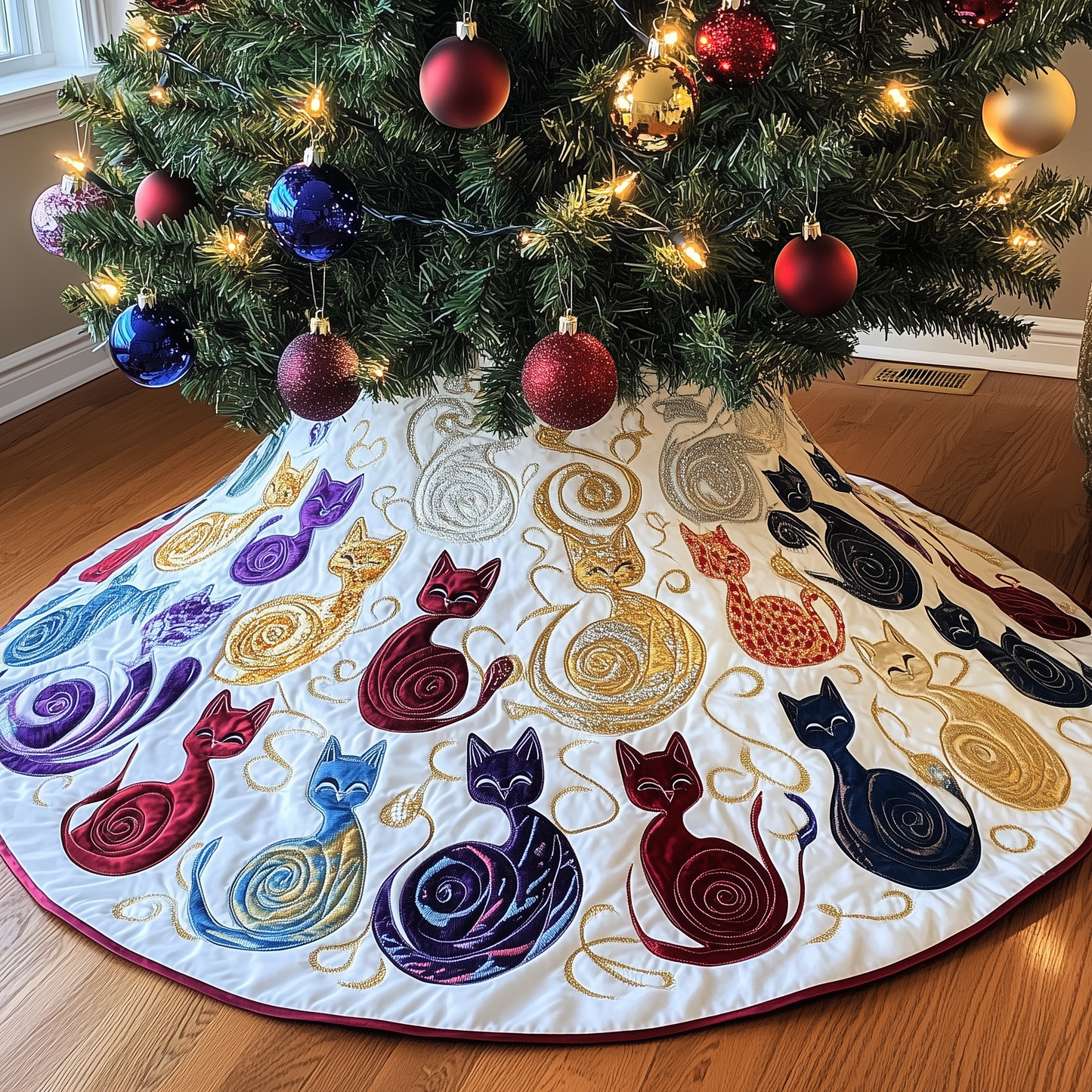 Swirl Cat Quilted Tree Skirt GFTONL404