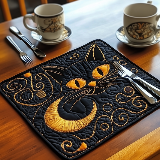 Black and Gold Cat Quilted Placemat GFTONL428