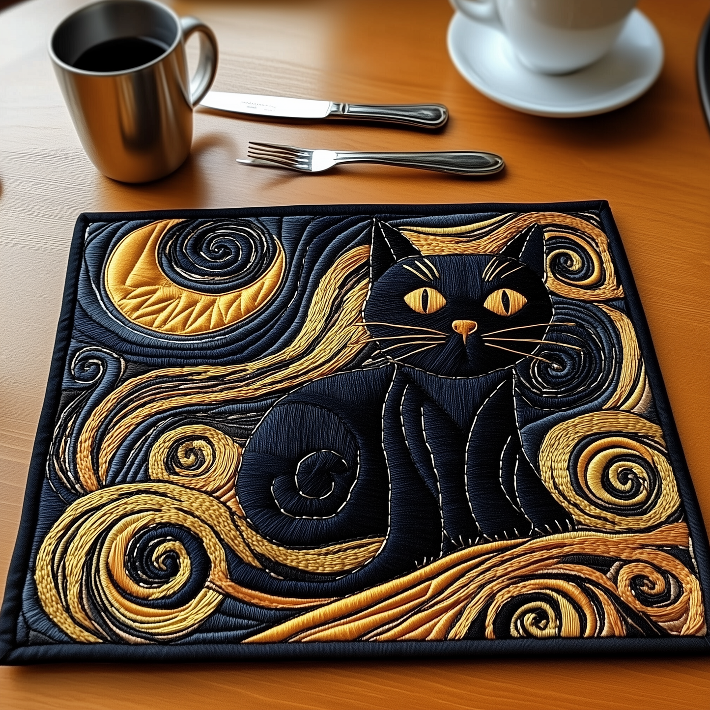 Black and Gold Cat Quilted Placemat GFTONL429