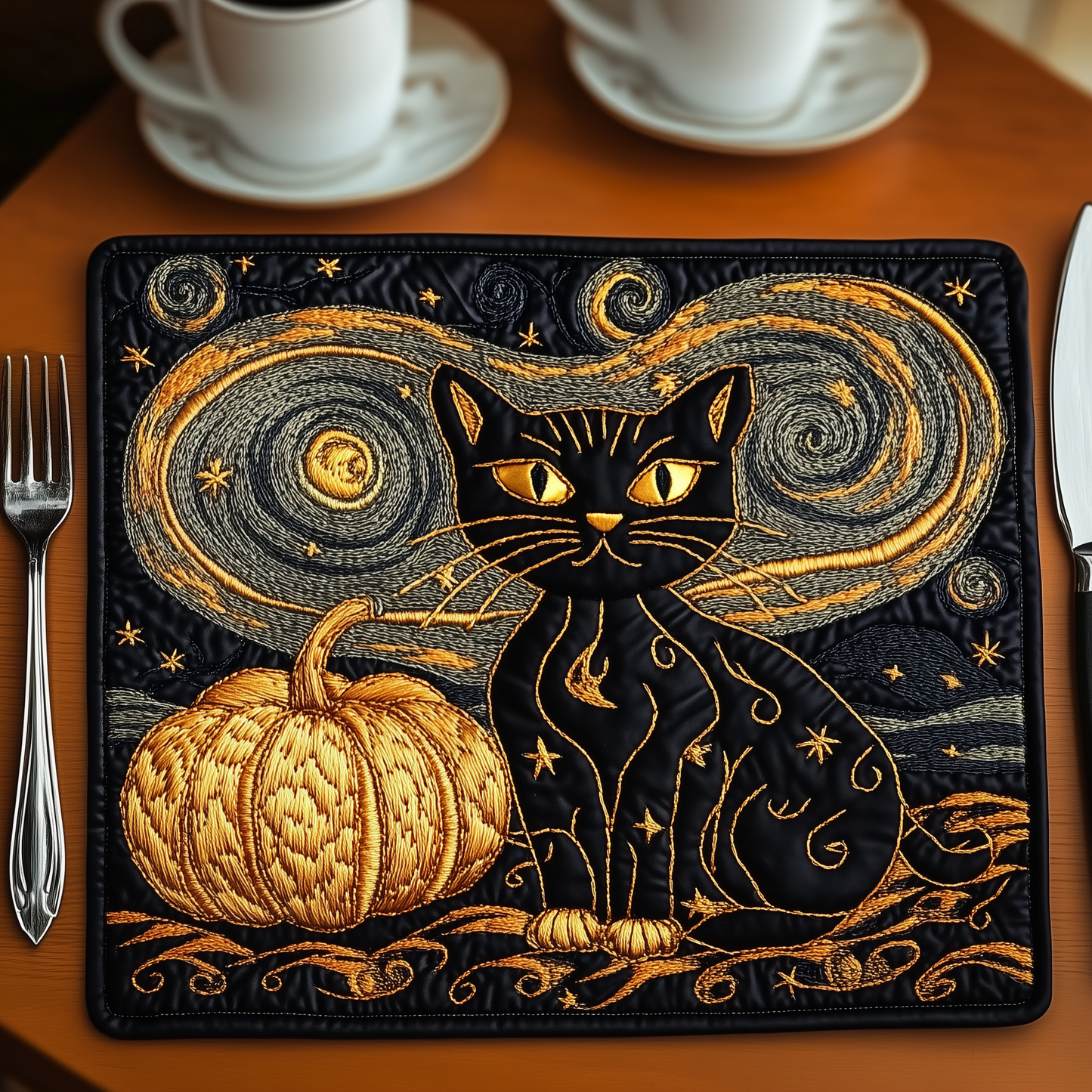 Starry Black Cat Quilted Placemat GFTONL431