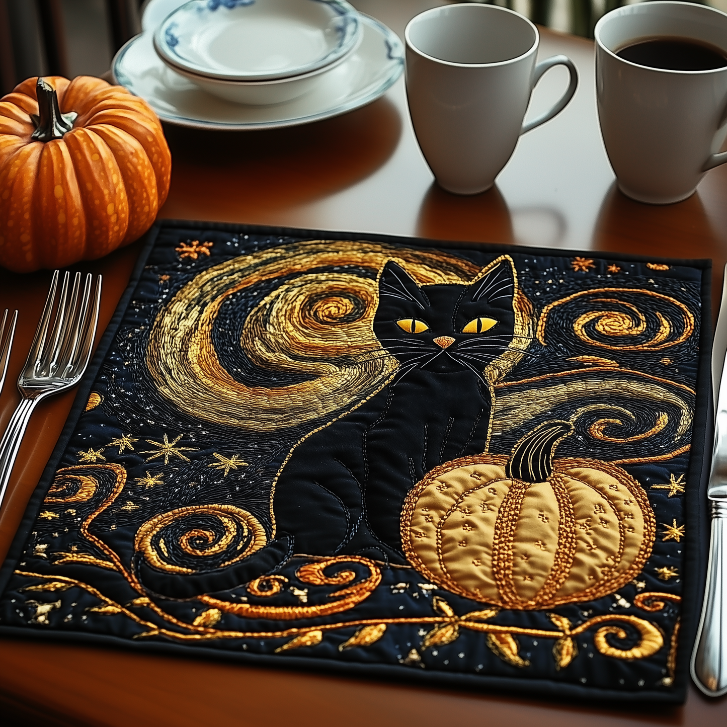 Starry Black Cat Quilted Placemat GFTONL432