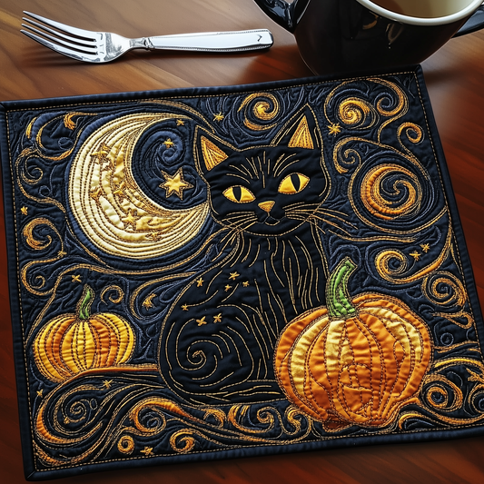 Starry Black Cat Quilted Placemat GFTONL434