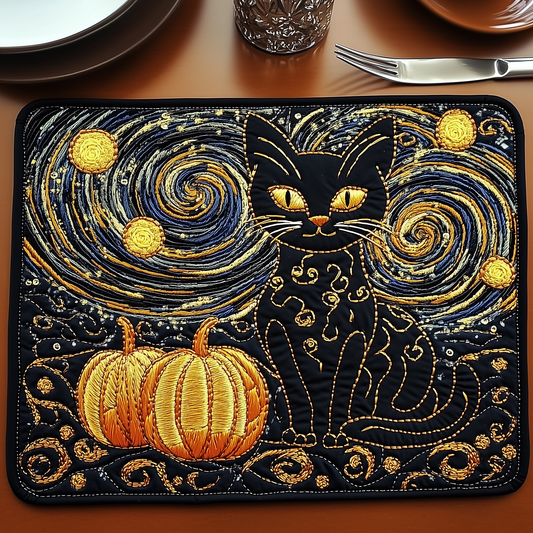 Starry Black Cat Quilted Placemat GFTONL436