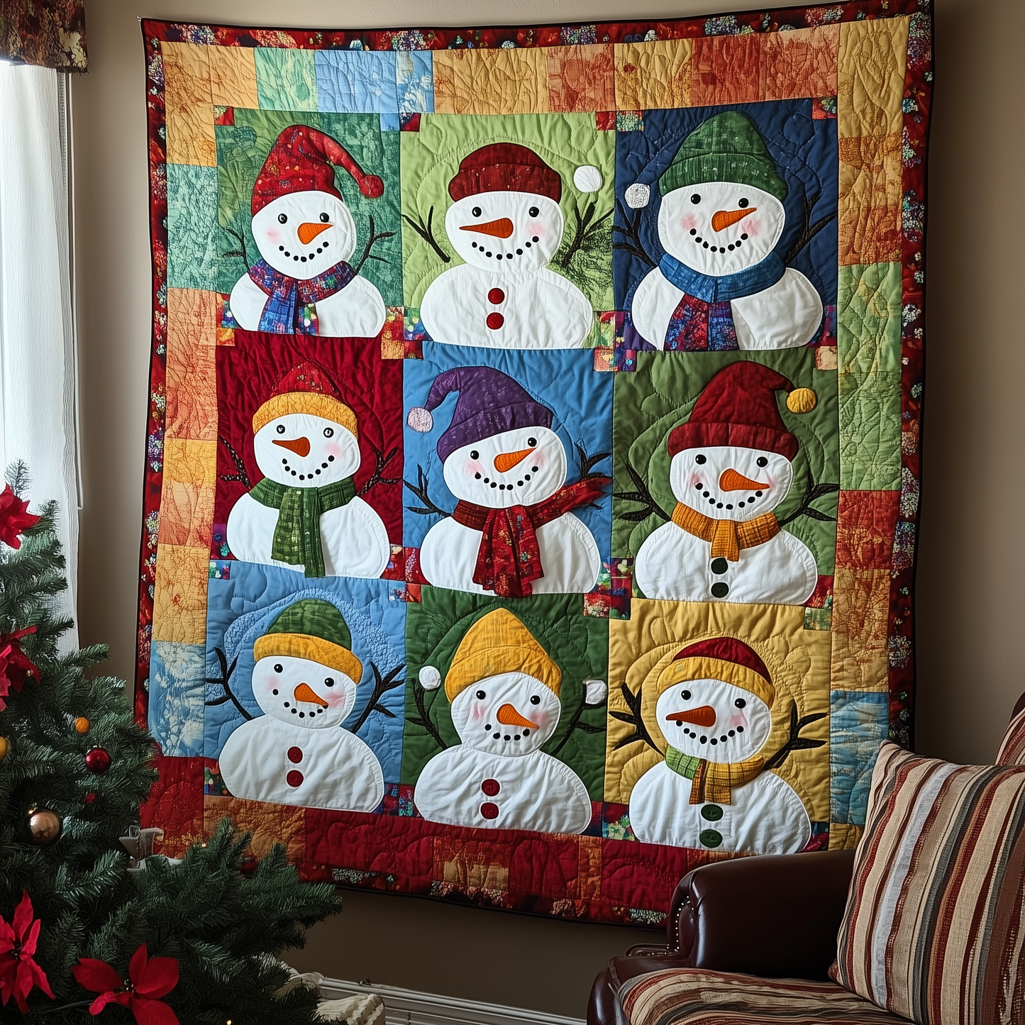 Playful Snowmen Quilted Blanket GFTONL492