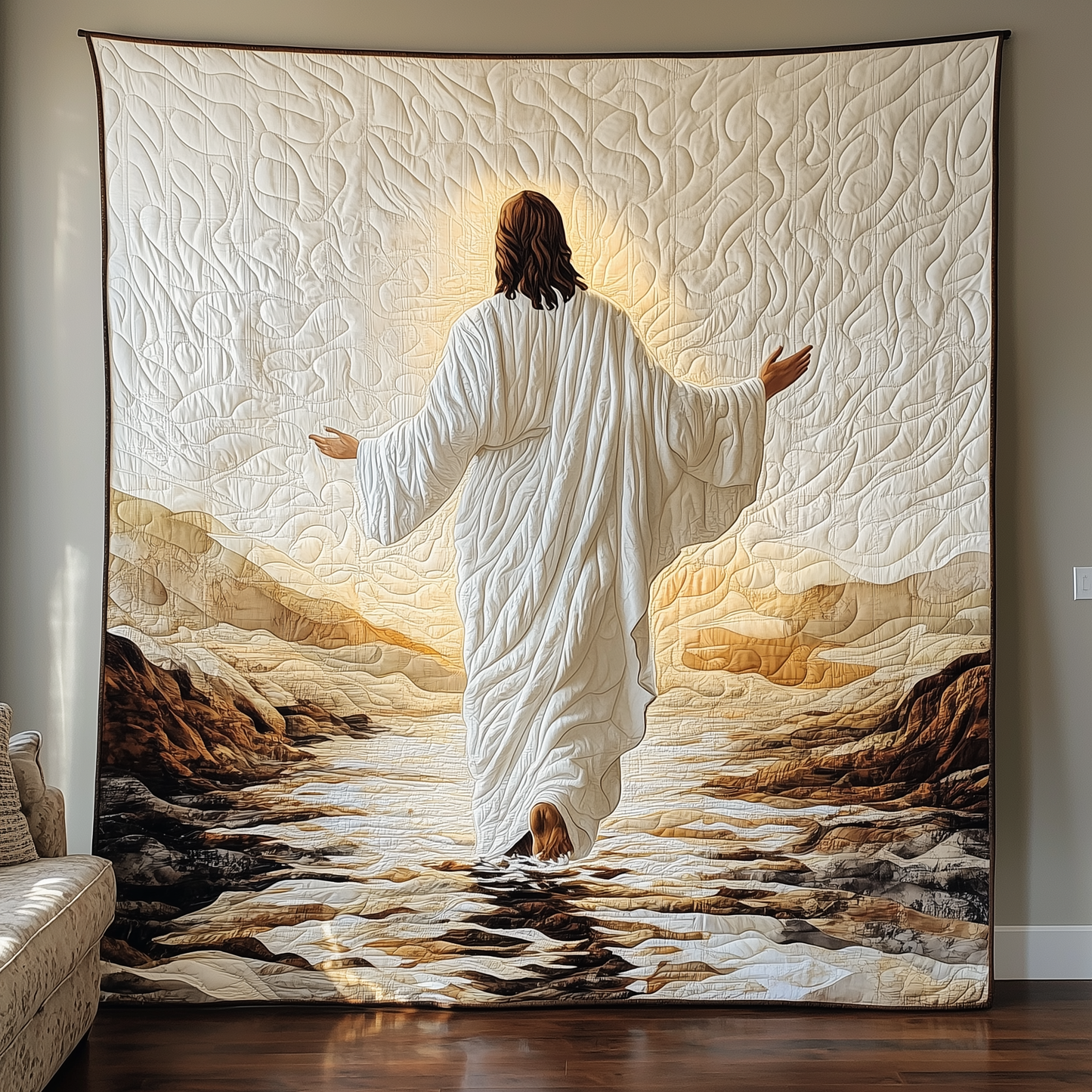 Walking On Water Jesus Quilted Blanket GFTONL582