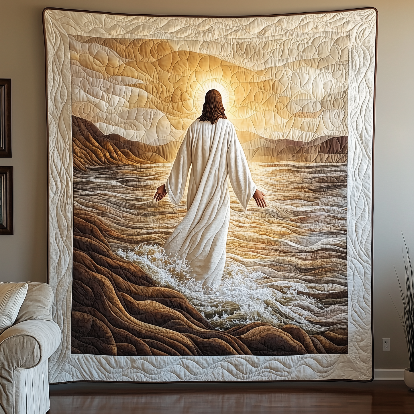 Walking On Water Jesus Quilted Blanket GFTONL585