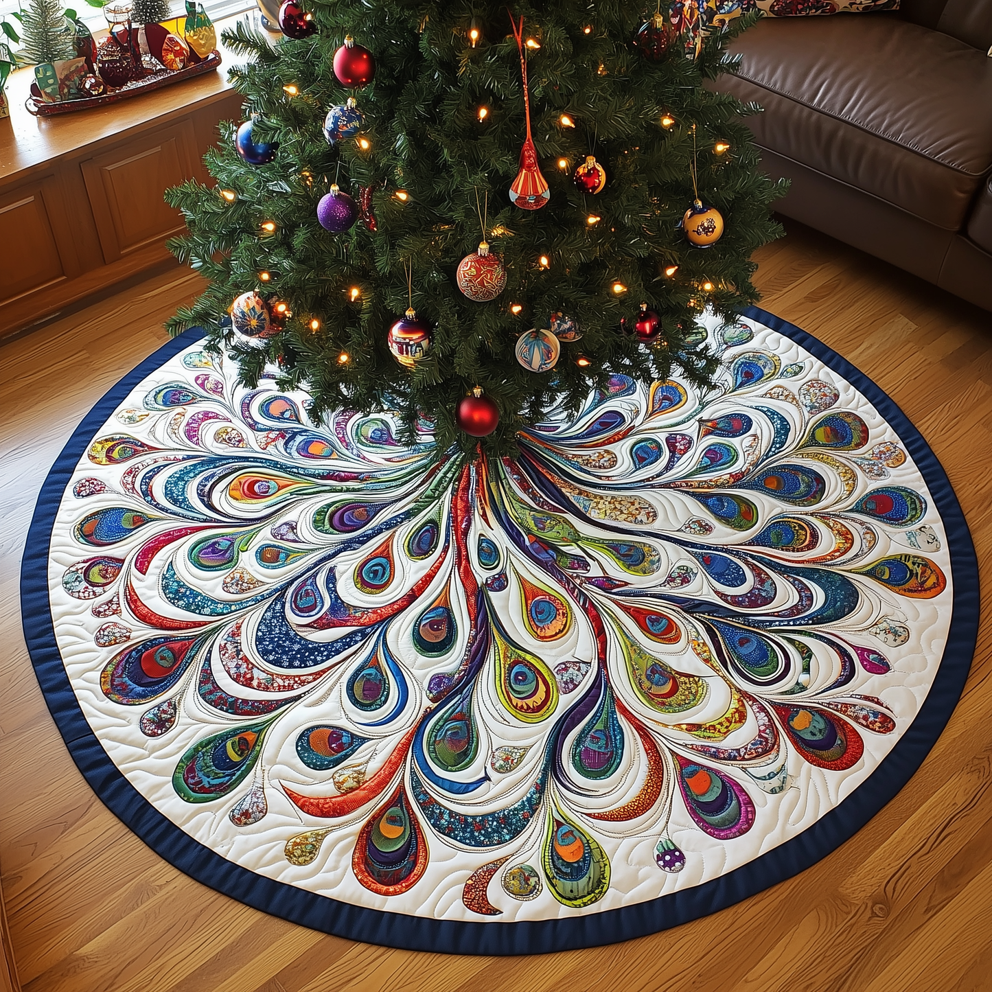 Peacock Mandala Quilted Tree Skirt GFTONL668