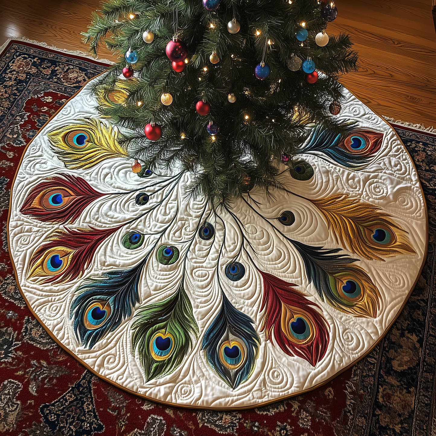 Shimmering Peacock Quilted Tree Skirt GFTONL717