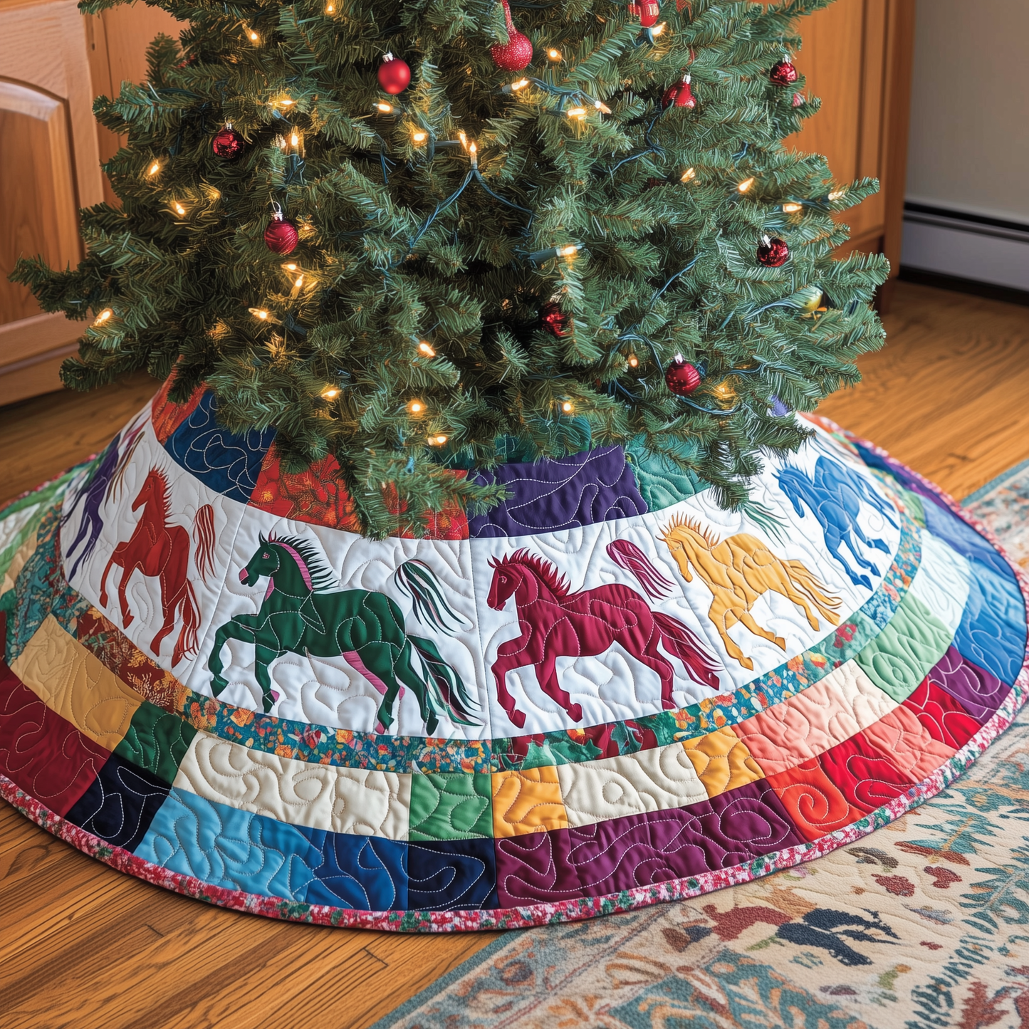 Festive Horses Quilted Tree Skirt GFTONL749