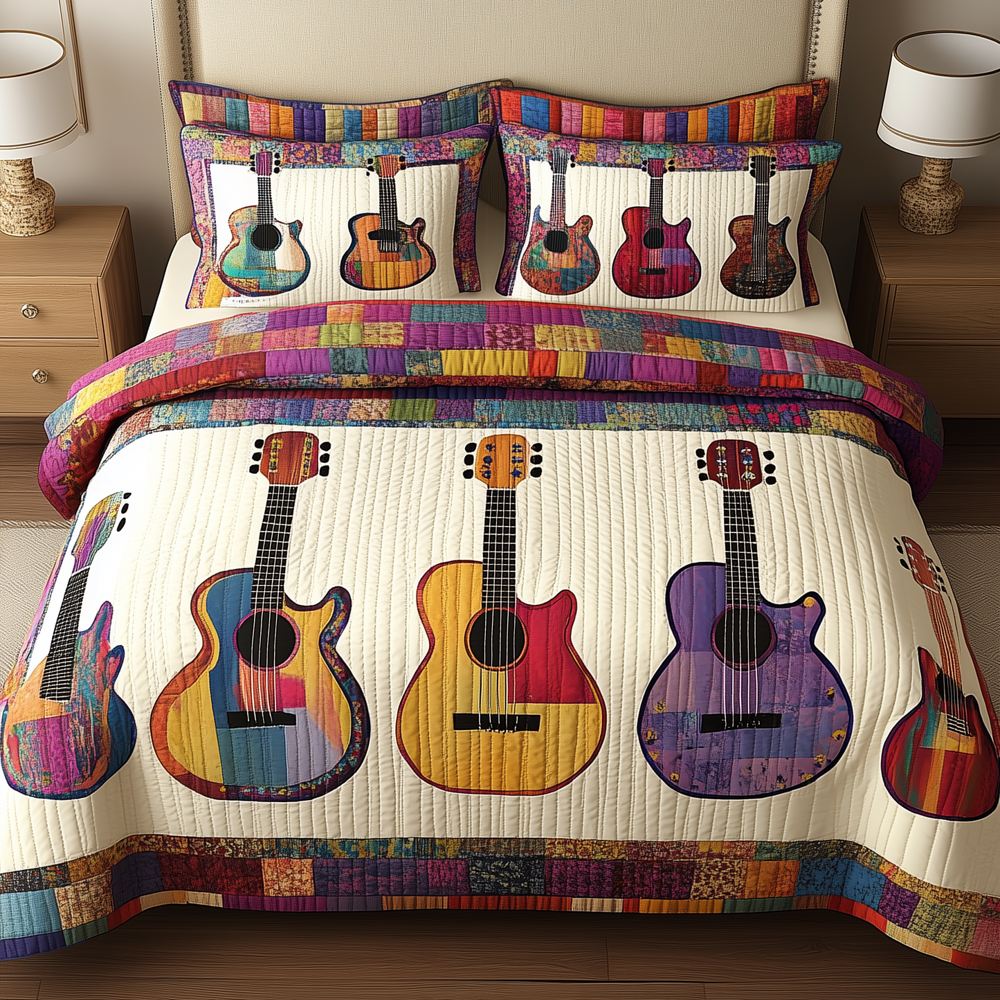 Coloful Guitars 3-Piece Quilted Bedding Set GFTONL751