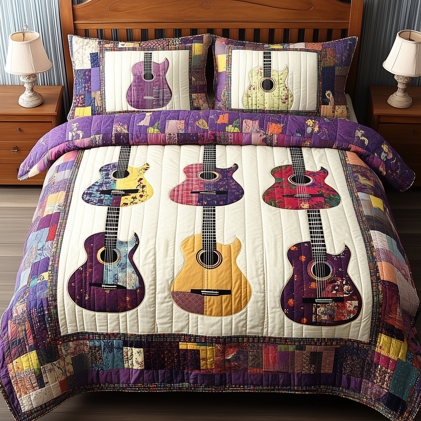 Coloful Guitars 3-Piece Quilted Bedding Set GFTONL754