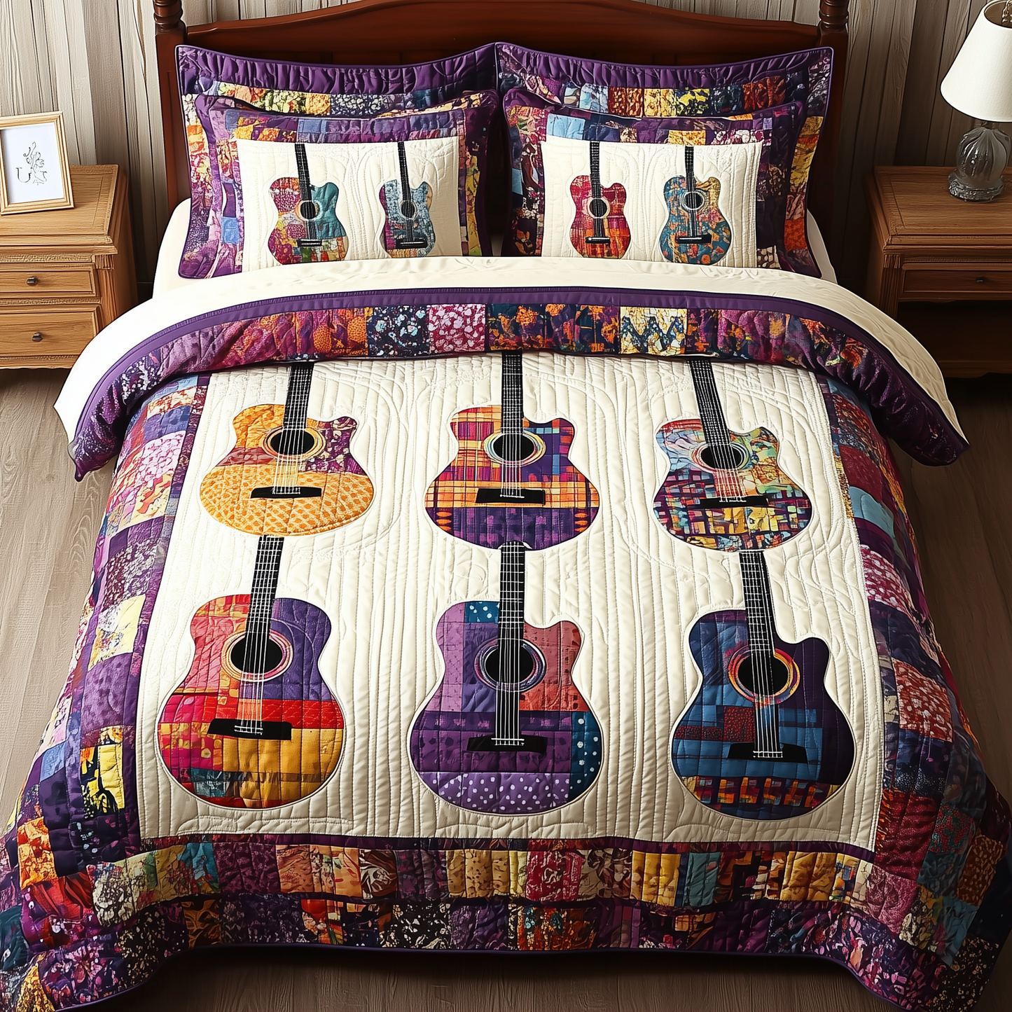 Coloful Guitars 3-Piece Quilted Bedding Set GFTONL755