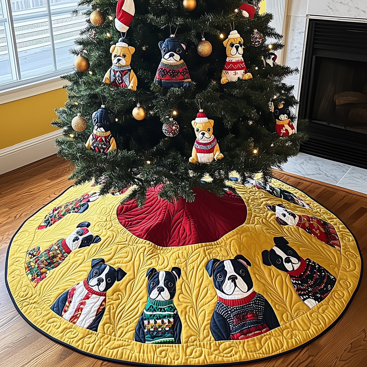 Playful French Bulldog Christmas Quilted Tree Skirt GFTONL776