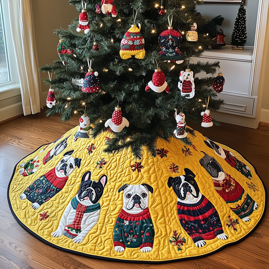 Playful French Bulldog Christmas Quilted Tree Skirt GFTONL778