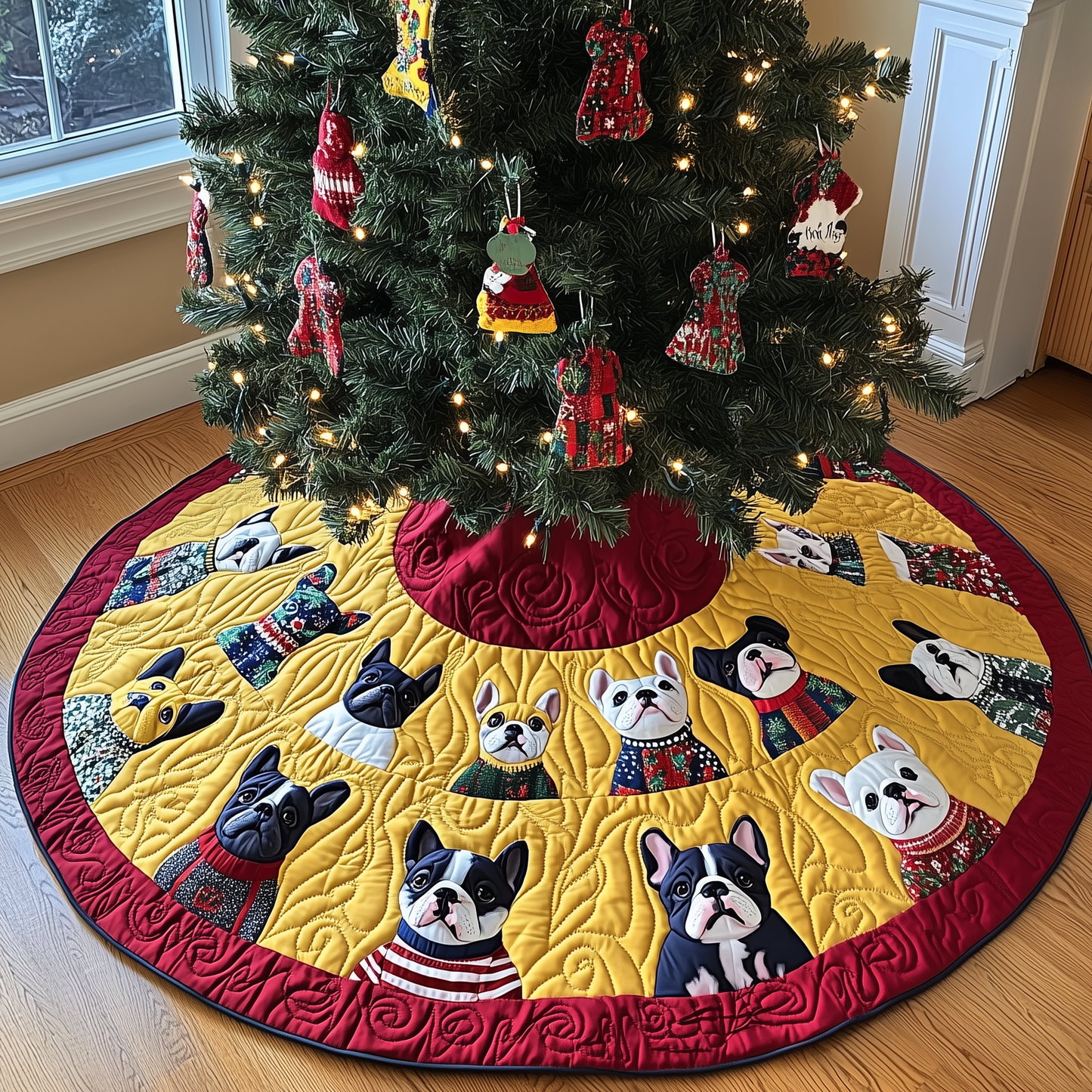 Playful French Bulldog Christmas Quilted Tree Skirt GFTONL781