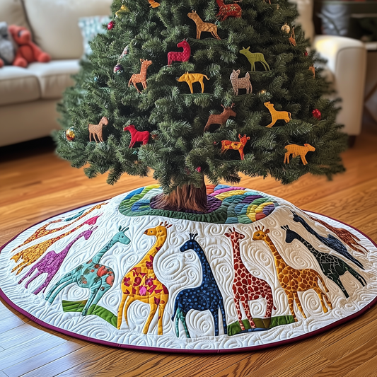 Colorful Giraffes Christmas Quilted Tree Skirt GFTONL797