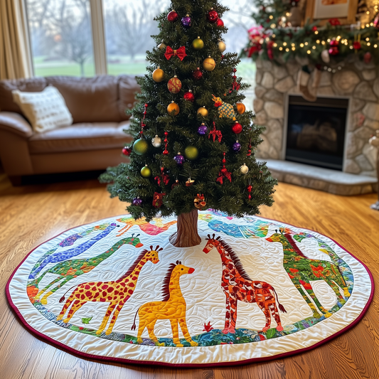 Colorful Giraffes Christmas Quilted Tree Skirt GFTONL803