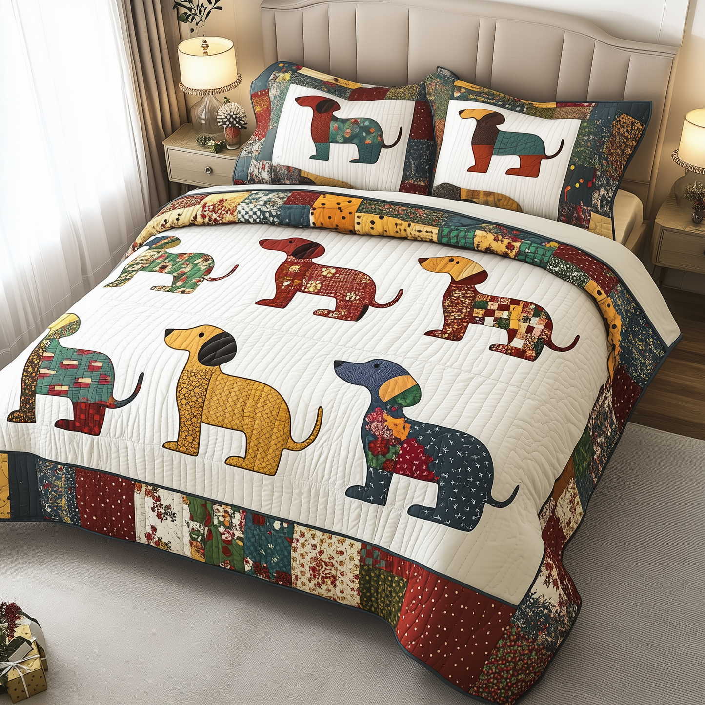 Dachshund 3-Piece Quilted Bedding Set GFTONL813